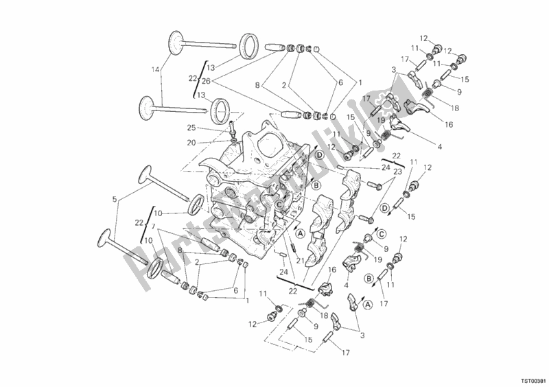 All parts for the Horizontal Cylinder Head of the Ducati Superbike 1098 R USA 2009